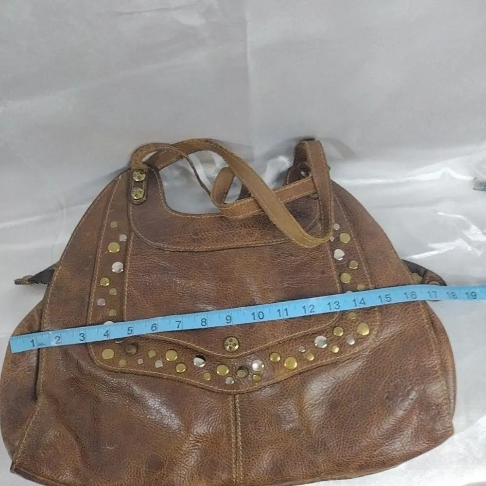 Patricia Nash Hobo Bag Womens Large Brown Studded Leather Shoulder Purse